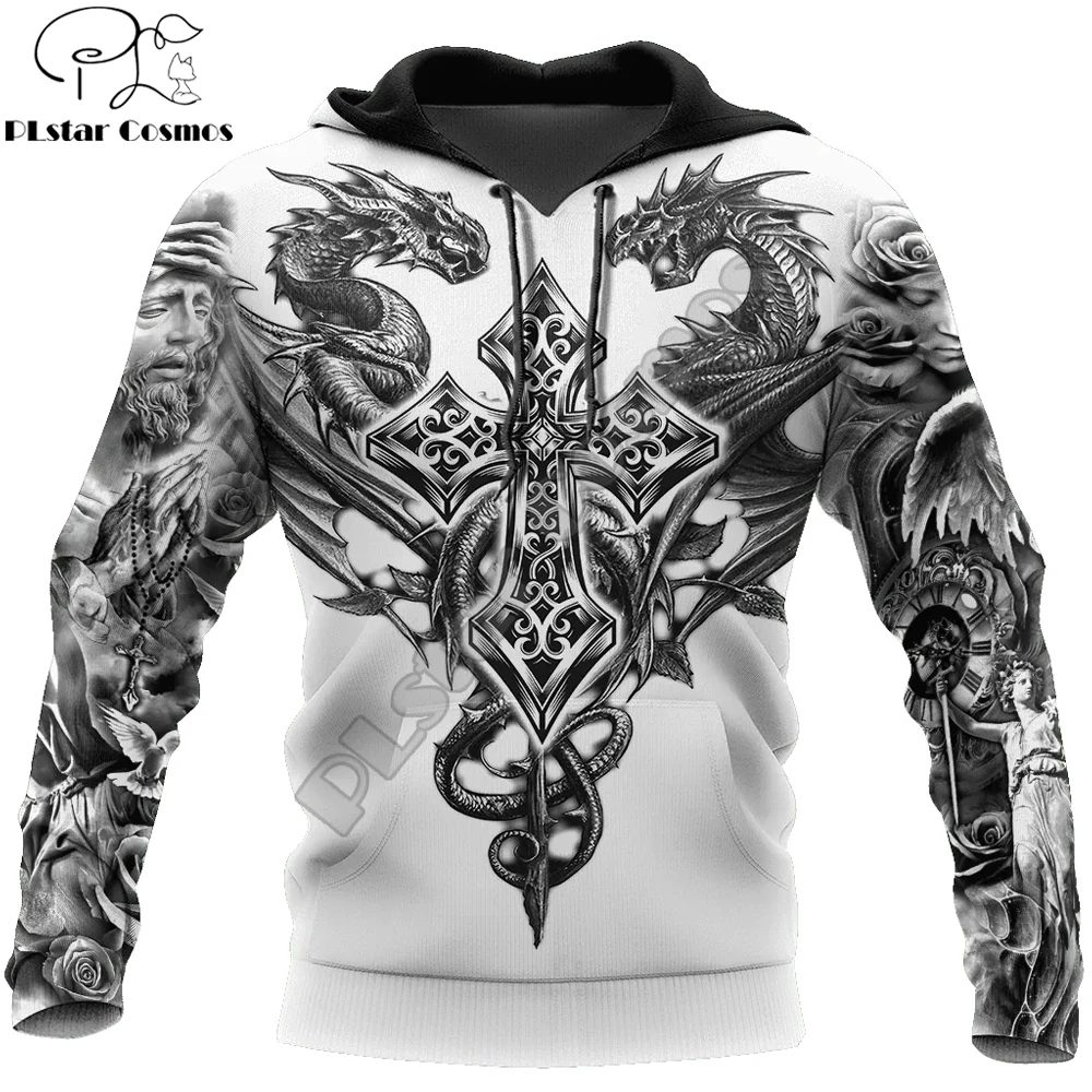 Sudadera Unisex KJ995 – Estampado 3D Cruz y Dragones - imagen 4