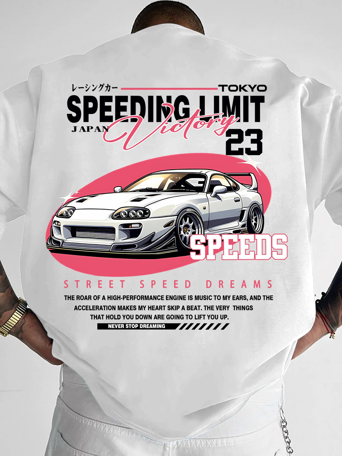 New Men's Tokyo JDM Supra T-Shirt Speeding Limit Victory Print Streetwear Crew Neck Short Sleeve Polyester Tops S-XXL