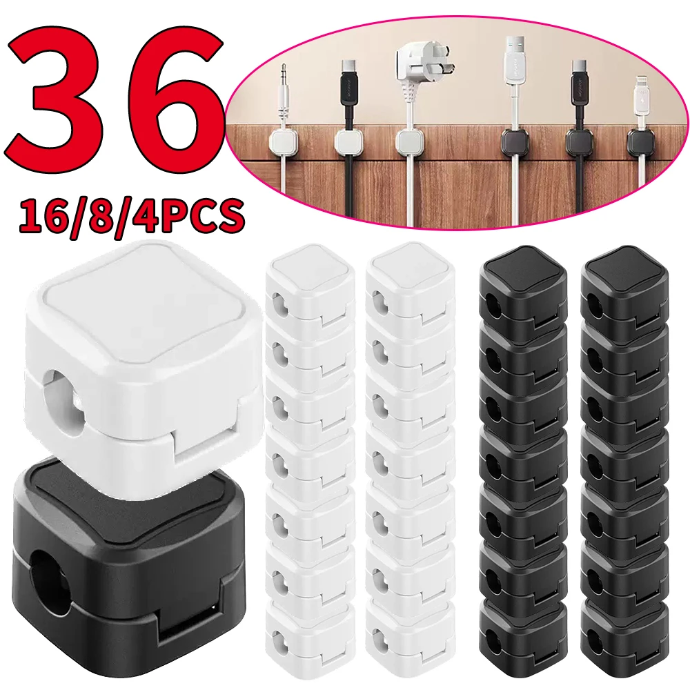 36/16/8/4 Stück Magnetische Kabelclips Glattes Verstellbares Kabelhalter-System für Untertisch-Kabelmanagement Drahtorganisator