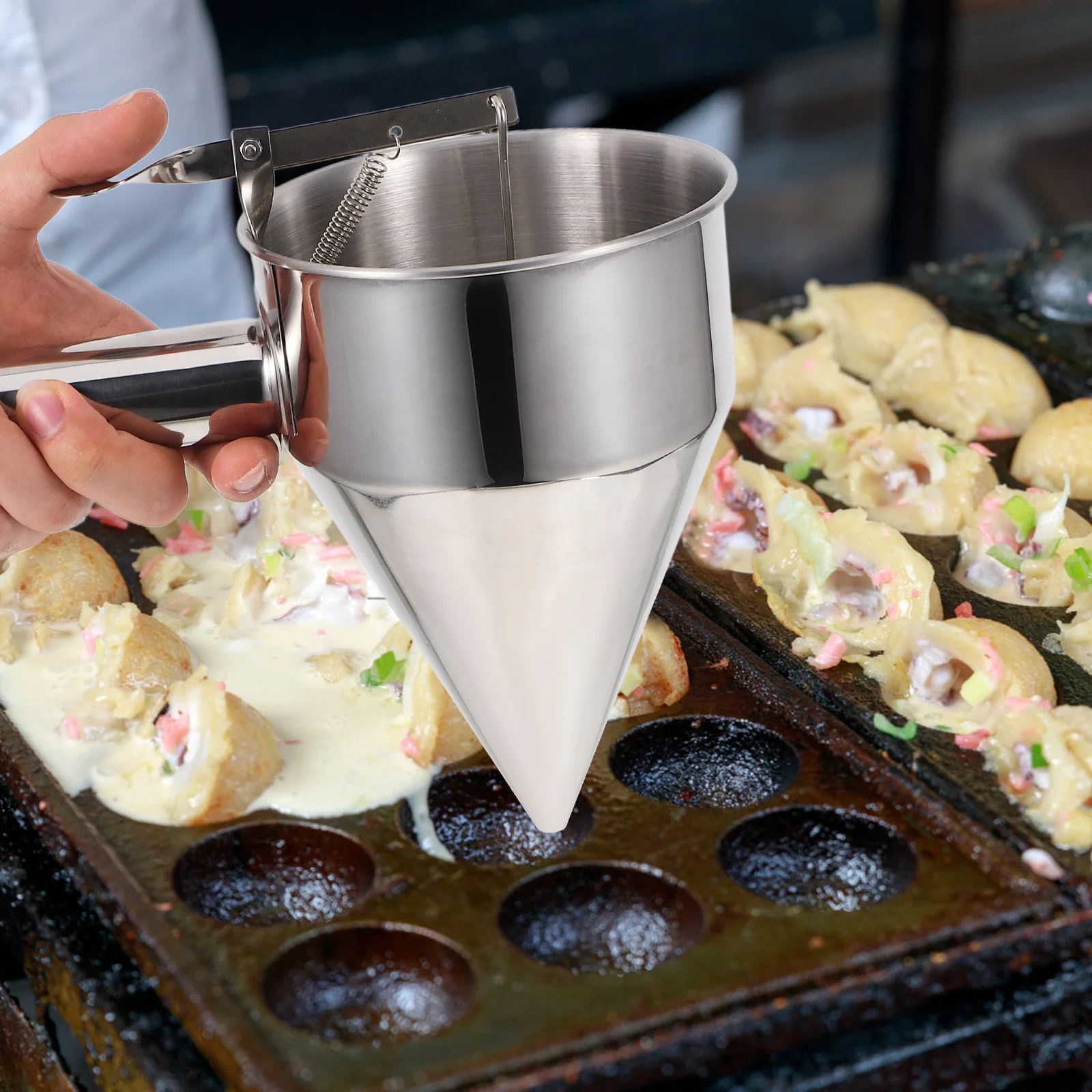 

Stainless Steel Baking Piston Funnel Dispenser Detachable Handle Stand For Cake Desserts Kitchen Confectionery Tool