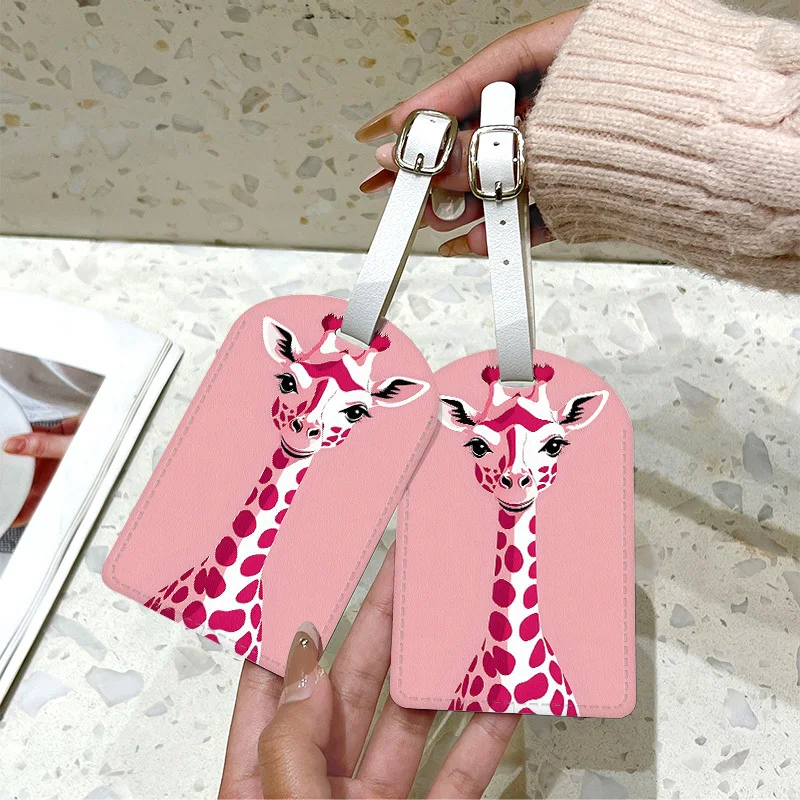 

Pink Giraffe Print Pattern Luggage Tag with Hanging Rope Used for Quick Identification and Decoration of PU Luggage Tags