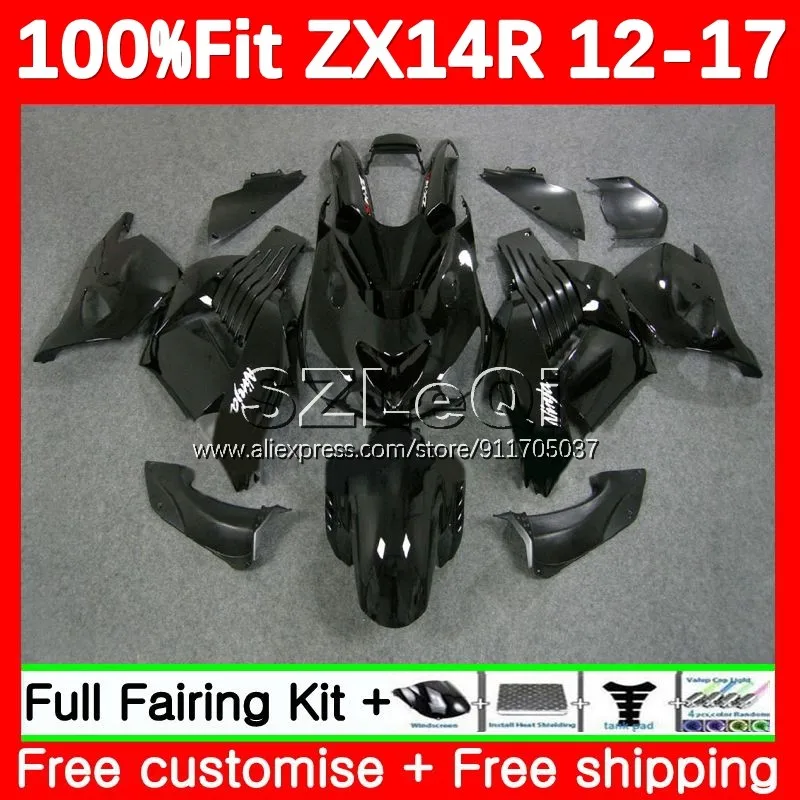 ZZR1400 For KAWASAKI NINJA ZX 14 Gloss black 14R ZX14R 12 13 14 15 16 17 118No.1 ZX-14R 2012 2013 2014 2015 2016 2017 Fairing