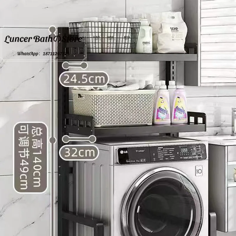Storage rack with roller mechanism placed above the floor-mounted washing machine drum