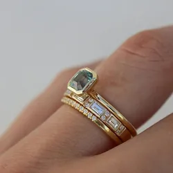 ORZTOON Fashion Creative Gold Color Inlaid Blue Stone Three Suit For Women Party Rings Daily Commuting Jewelry