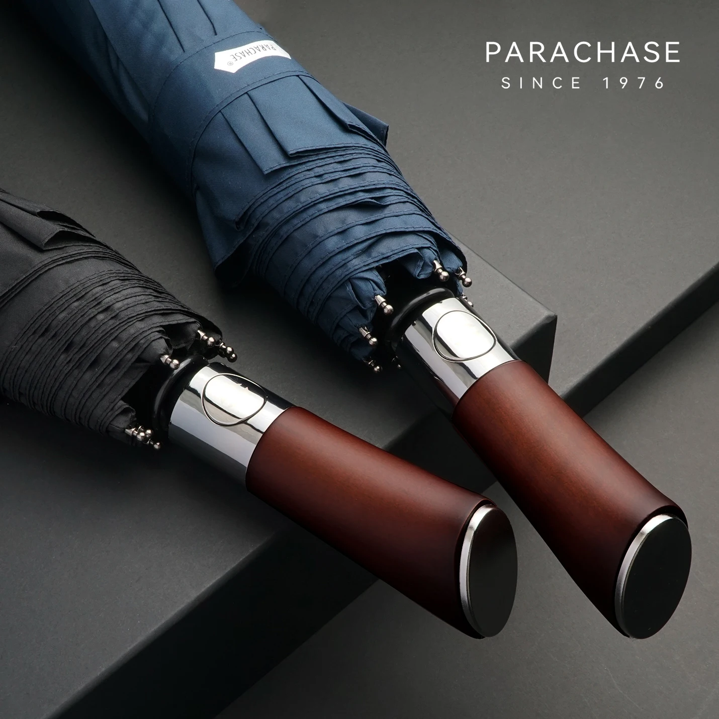 

Parachase Luxury Automatic Umbrella Men, Windproof Folding Umbrella Wooden Handle, Big Size Golf Rain Umbrella