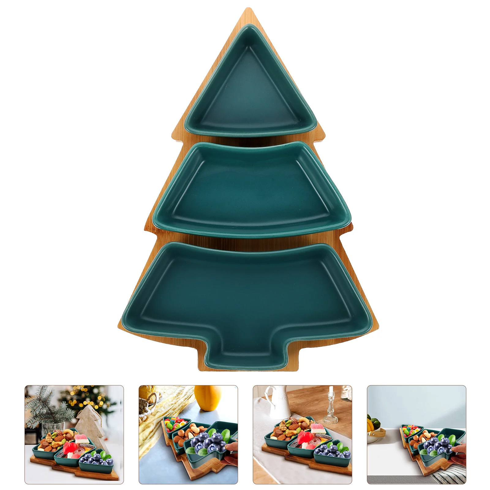 

Christmas Snack Plate Fruit Basket Ceramic Dry Tray Tree Boxes Container Bamboo Convenient Desktop Travel