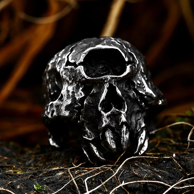 

Vintage Goth Black Skull Ring 316L Stainless Steel Skeleton Demon Rings for Men Boys Fashion Punk Biker Jewelry Gift Wholesale