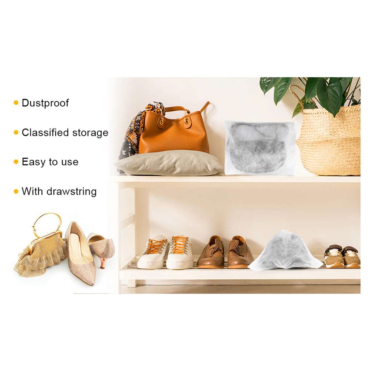 Сумки для хранения обуви, 100 шт., нетканые пылезащитные чехлы для обуви, пылезащитный шнурок, прозрачная сумка для хранения, дорожная обувь