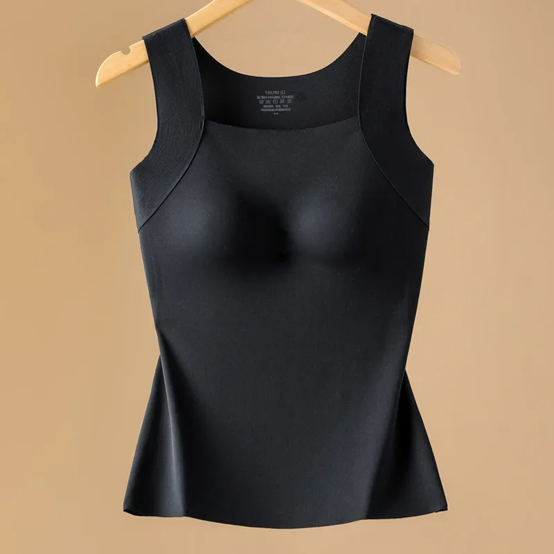 Camiseta Térmica de Cuello Cuadrado para Mujer, Sin Costuras, Ajustada, Sin Mangas, Suave y Cálida, para Invierno