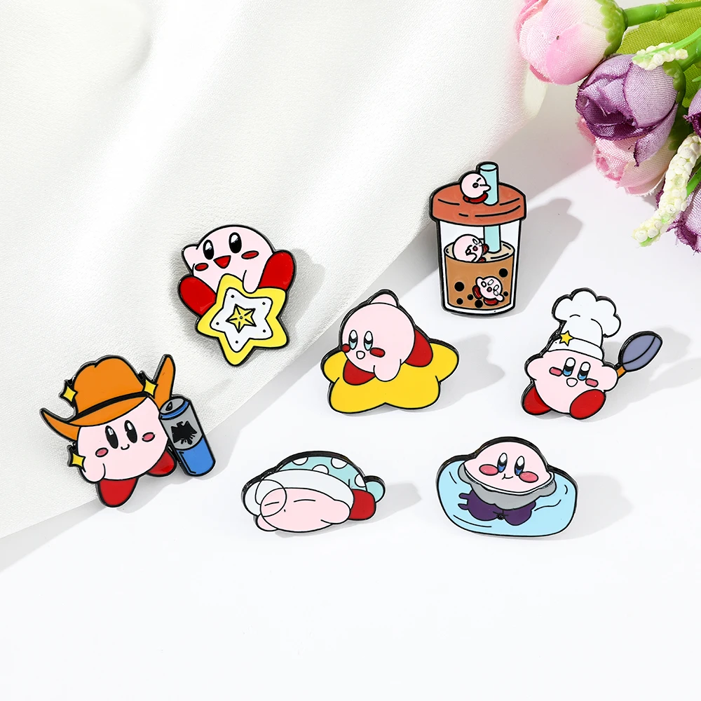 Kirby Pink Cartoon Enamel Brooches Kawaii Pins Clothing Backpack Badges Fashion Jewelry Accessories For Men Women Gifts Cosplay