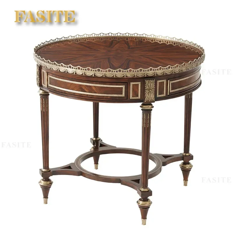 For British Neoclassical Hand Painted Carved Solid Wood Small Coffee Table Rounded Corners European Court Style Villa Living