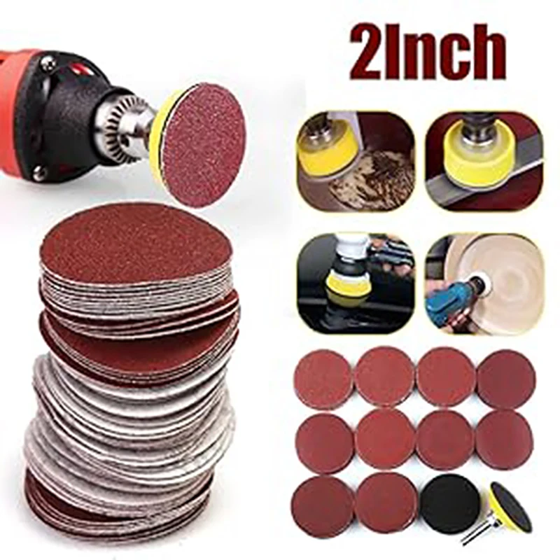 

52-102 шт. Набор 2-дюймовых шлифовальных дисков, набор подушечек для сверлильных шлифовальных станков, вращающиеся инструменты с опорной пластиной, в комплект наждачной бумаги с зернистостью 60-2000