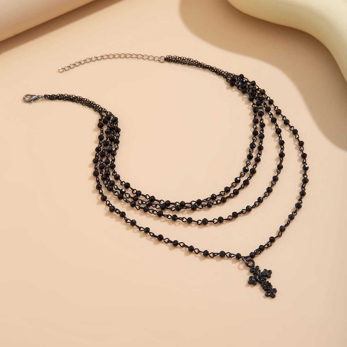 KunJoe Gothic Jesus Big Cross Pendant Necklace for Women Vintage Multilayer Black Bead Chain Necklace Y2K Accessories Jewelry