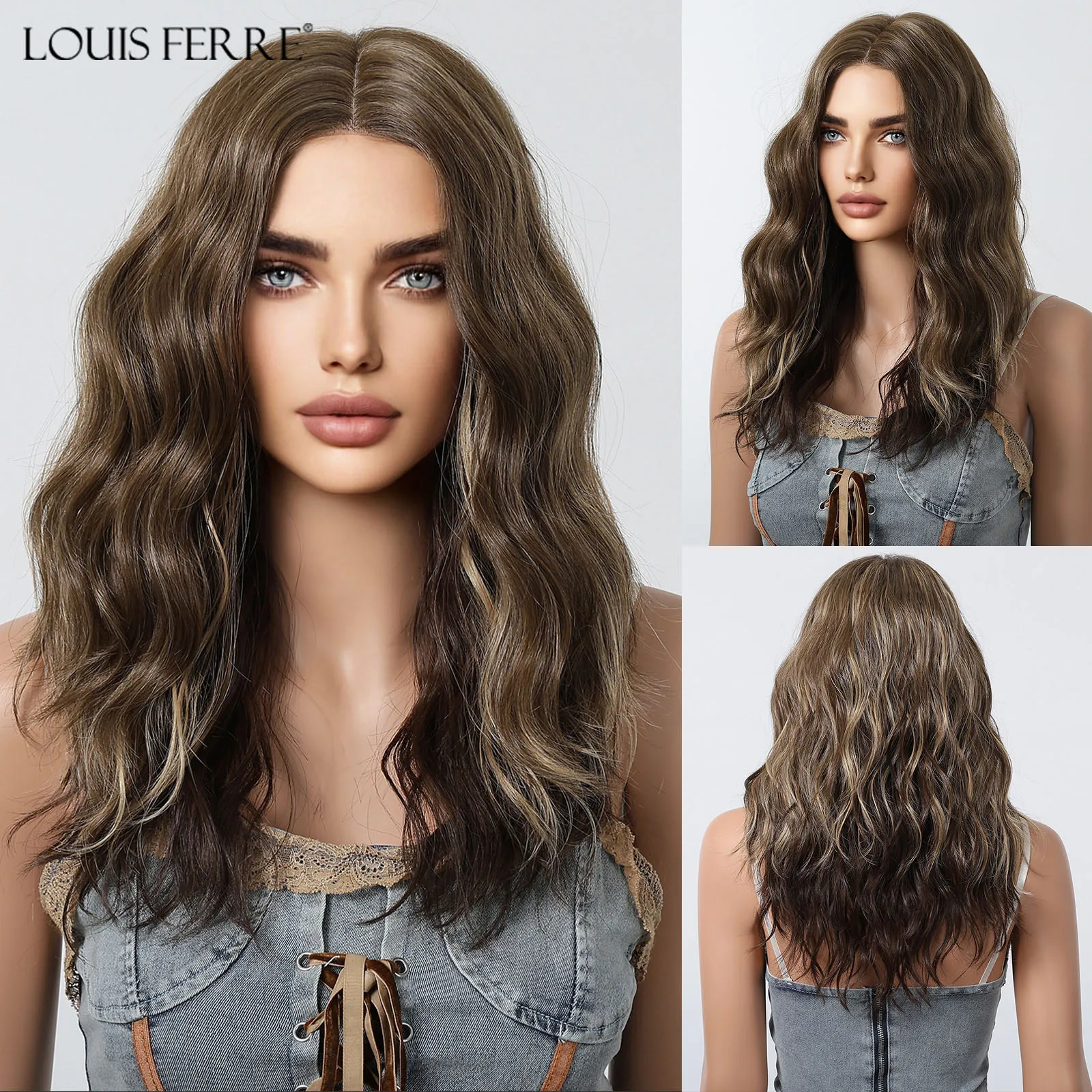 

Натуральные волнистые волосы, кружевные парики, коричневые смешанные светлые синтетические парики для чернокожих женщин, повседневные вечерние, средняя часть волос, высокая температура