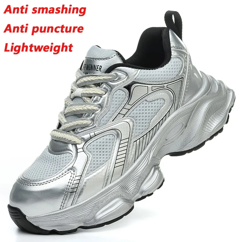 

New Silvery Women's Safety Shoes Breathable Lightweight Plastic Steel Toe Insulated Shoes Sneakers Security-protectionsecurity