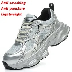 New Silvery Women's Safety Shoes Breathable Lightweight Plastic Steel Toe Insulated Shoes Sneakers Security-protectionsecurity