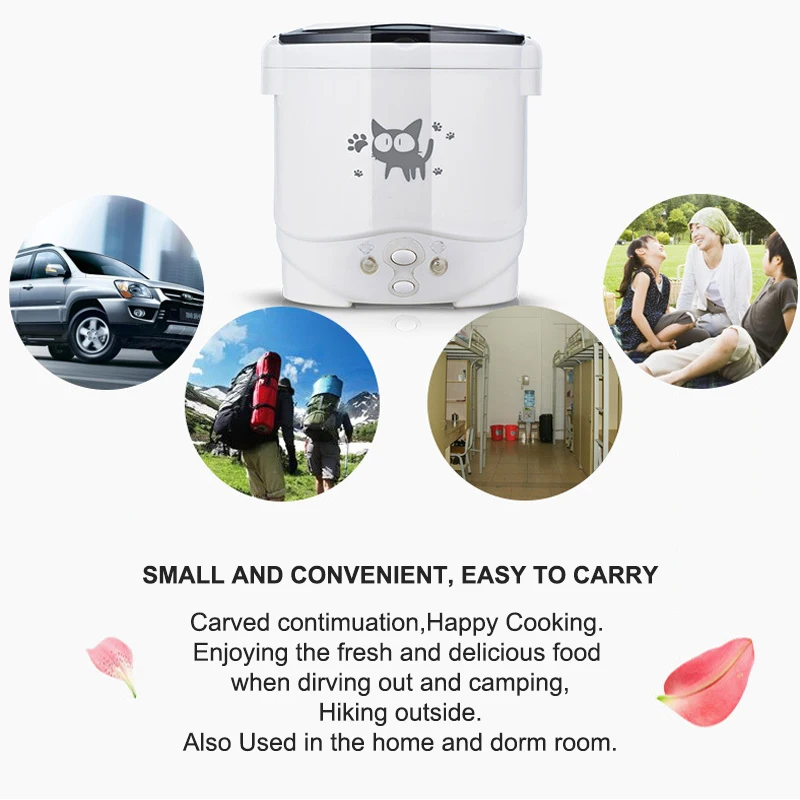 EAFC 1L Electric Mini Car Rice Cooker Rice Cooker Household 220V for Car 12V- 24V Cooking Machine Fast Heating Car Electrical