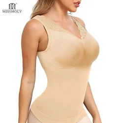 Plus Size Women Cami with Built in Bra Shapewear Tank Top Tummy Control Camisole Lace Up Slimming Compression Undershirt Shaper