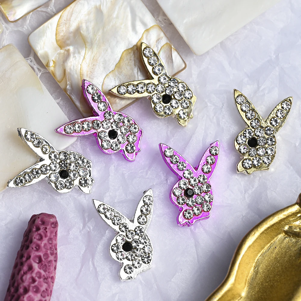 10 szt. Luksusowe ozdoby do paznokci Y2k z pełnymi diamentami, króliczki 3D ze srebrnego stopu, brokatowe cyrkonie, biżuteria do paznokci 10*15mm, dekoracje do manicure