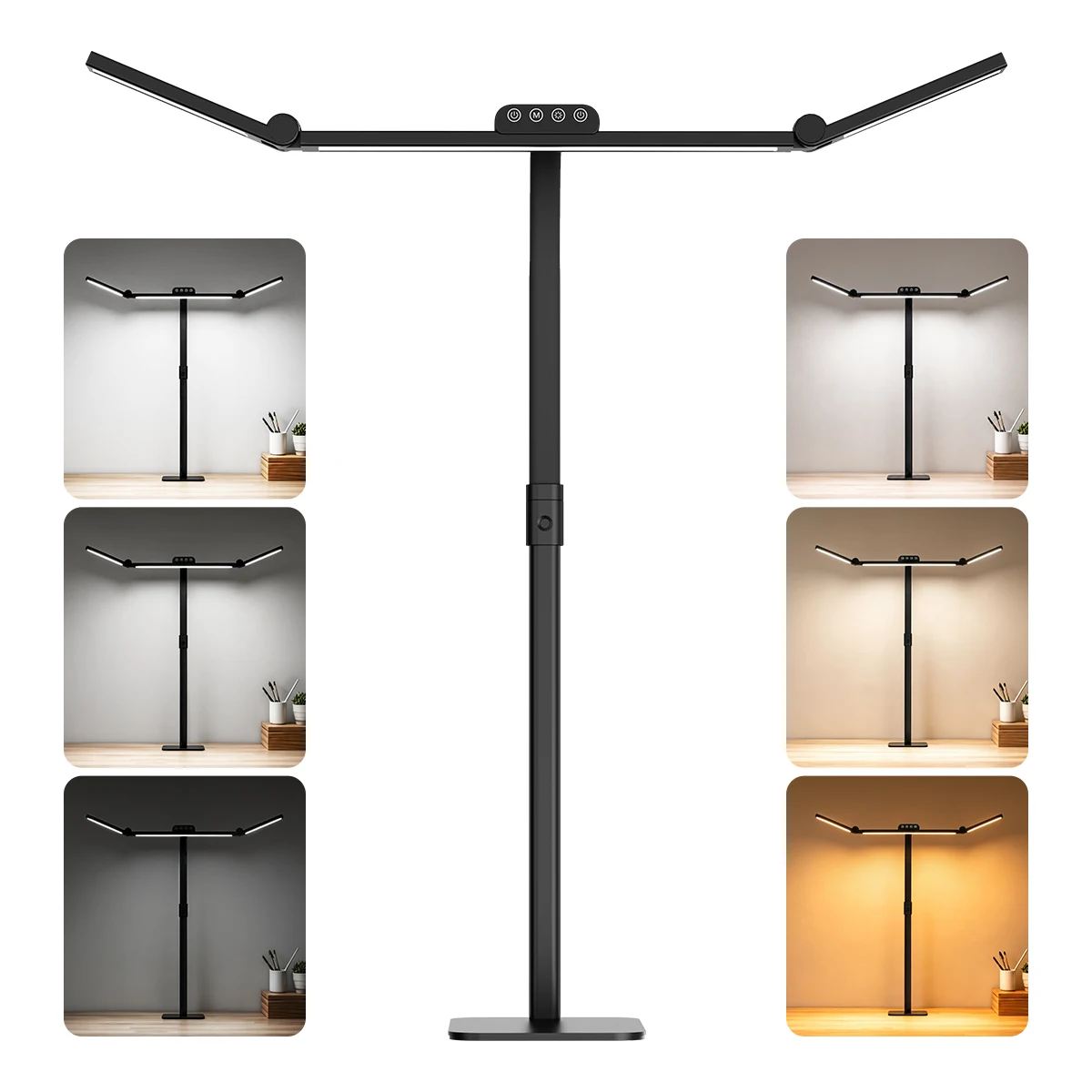 Dreikopf-LED-Tischleuchte mit Sockel & Klemme, Hoher CRI-Wert, Augenschonend, 5 Farbmodi, Dimmbar, Zeitschaltuhr, Verstellbarer Winkel, Weitwinkelbeleuchtung, Schreibtischlampe für Dual-Monitor, Büro,