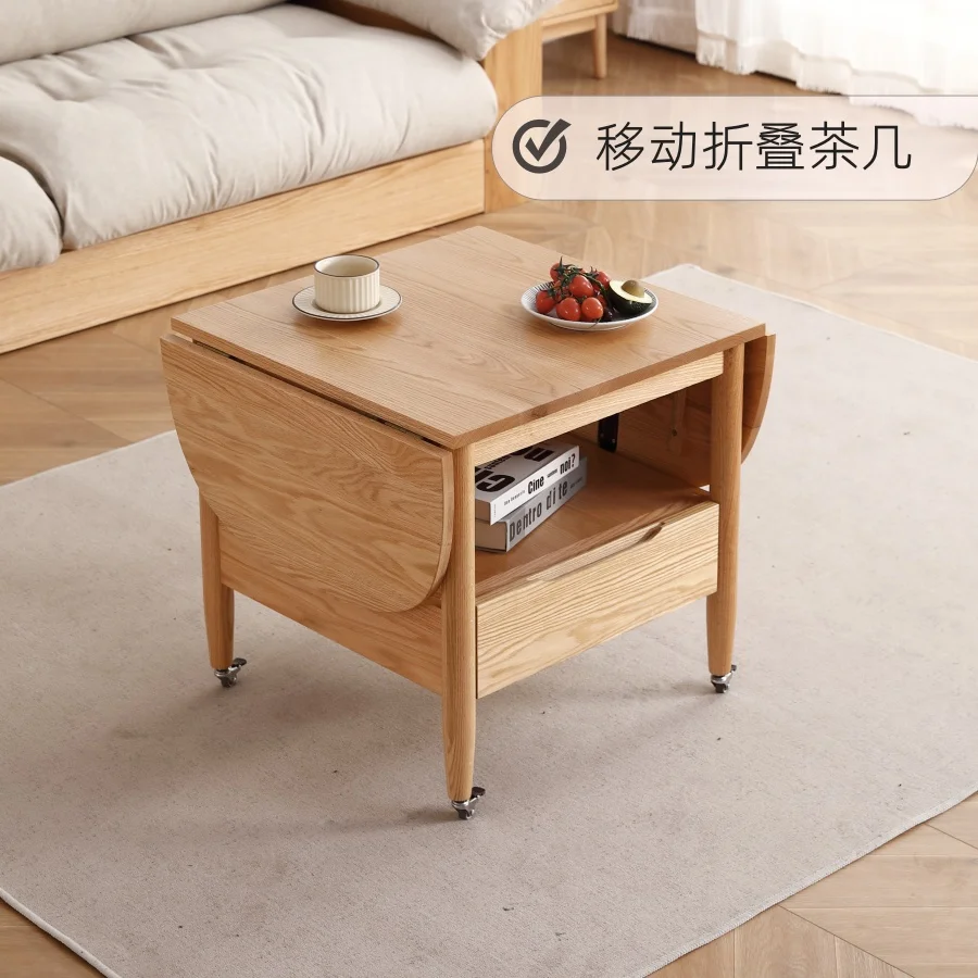 

Customizable all solid wood coffee table Modern simple red oak foldable mobile tea table Nordic