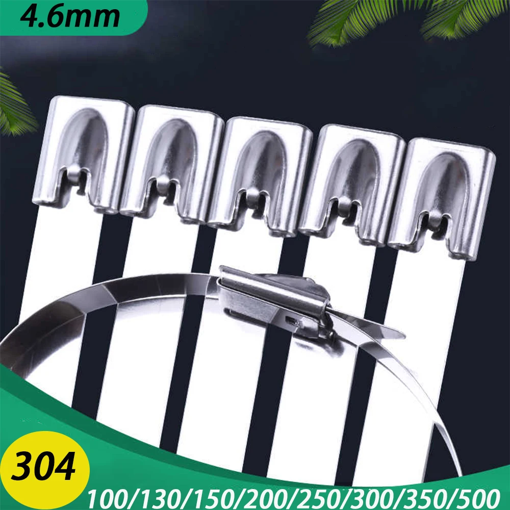 100Pcs Cable Ties 304 Stainless Steel 4.6mmX100/130/150/200/250/300/400~500mm Banding Self-locking Exhaust Wrap Multi-Purpose