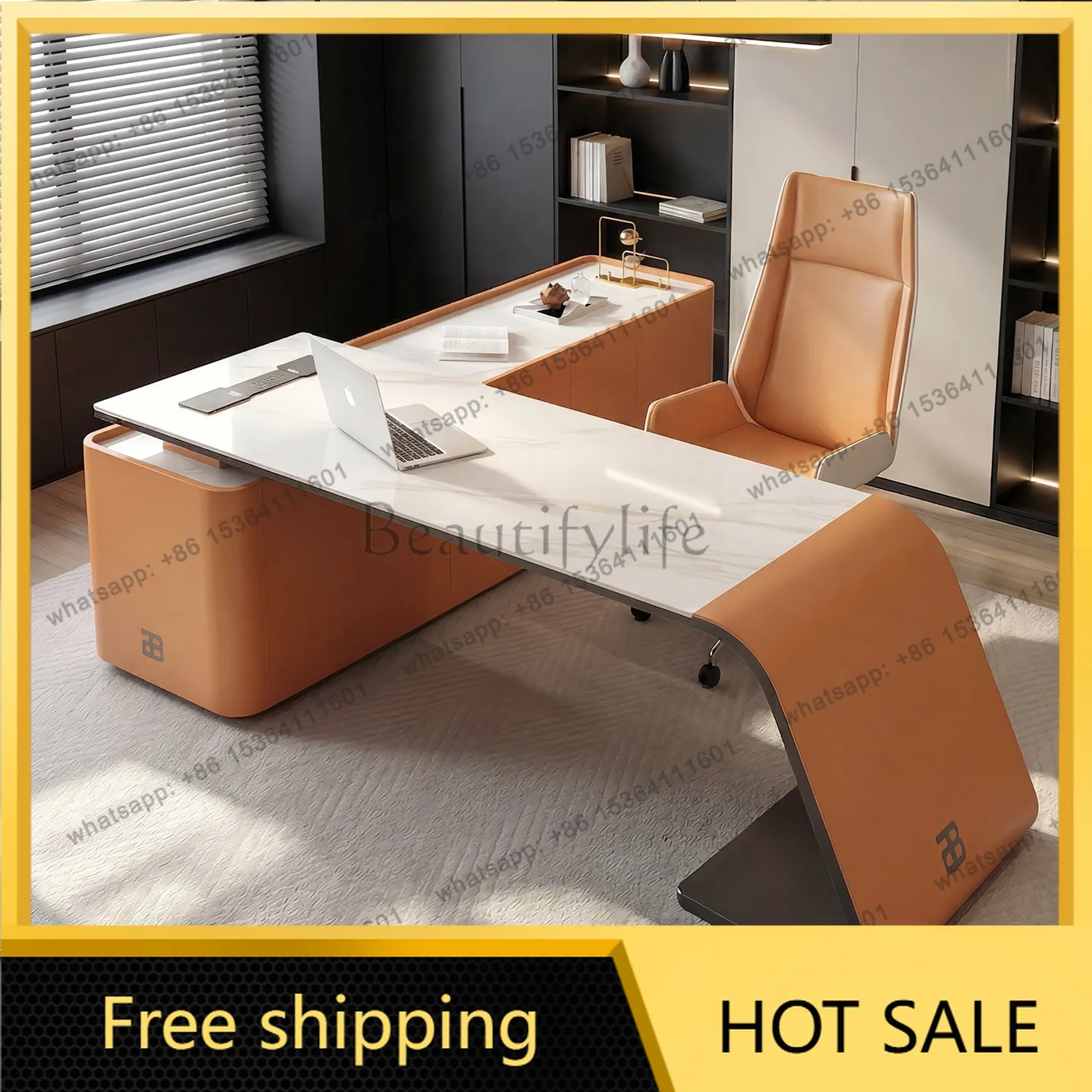 PG Light Luxury Creamy Style Office Simple Desk Home Student Computer Desk Modern Writing Workbench Designer