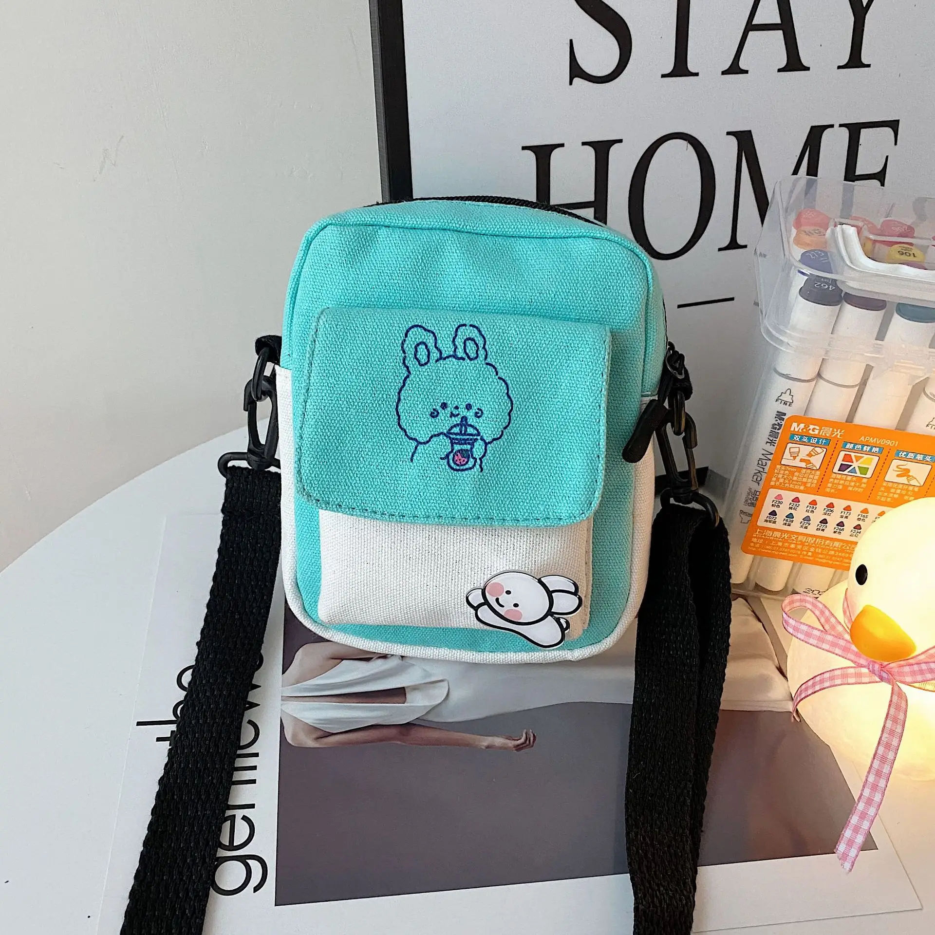 Leuke canvas telefoon handtas kleine cartoon boodschappentas mode vrouwelijke student meisje crossbody schoudertassen portemonnee voor vrouwen