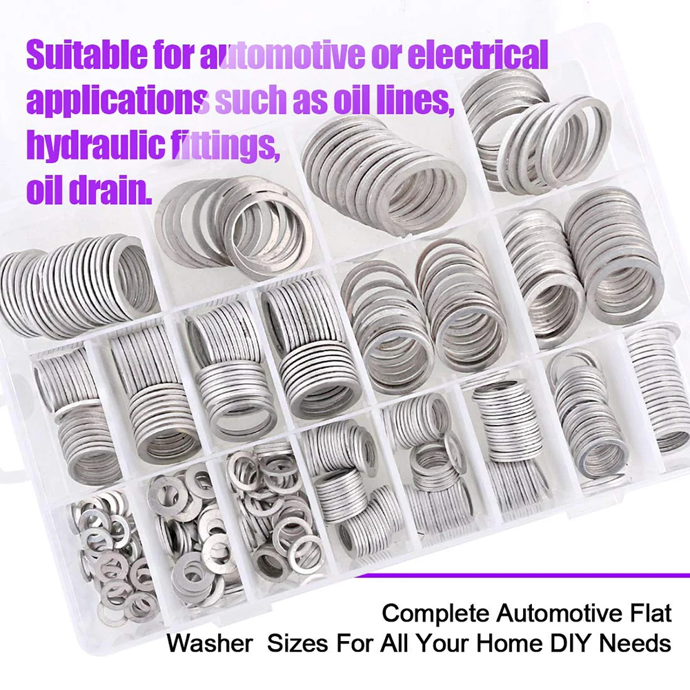 470Pcs Automotive Metric Oil Drain Plug Washer Aluminum Flat Washer Combination Kit, 18 Different Sizes M6/8/10/12/14/18/22/24