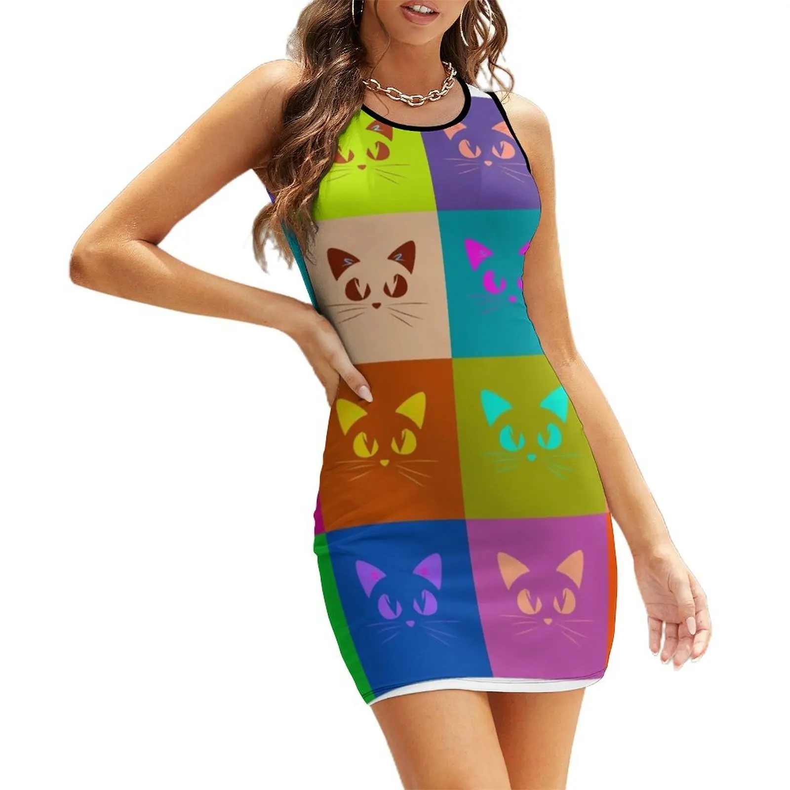 

cats pop art andy warhol style - best seller Sleeveless Sundress summer dress womens 2025 luxury dress Clothing Dress vintage