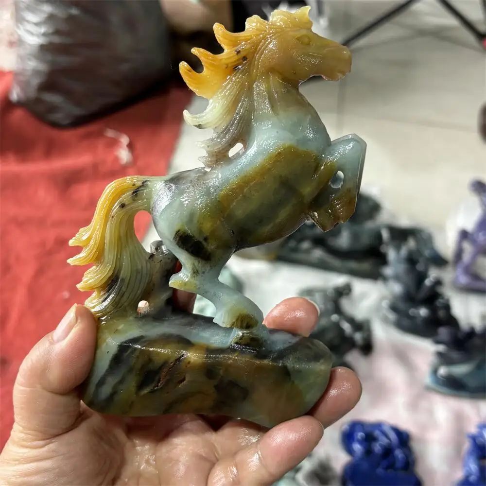 Natural Quartz Amazonite Horse Carving Reiki Healing Stone Fengshui Decorative Animal for Holiday Crafts And Gifts