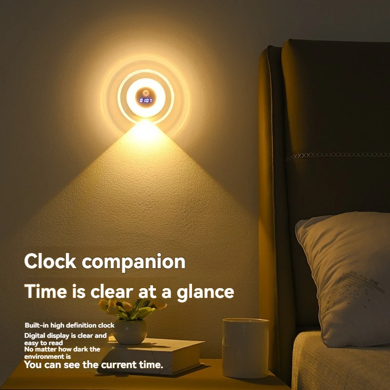 LED intelligente telecomando orologio sensore corpo lampada da parete camera da letto comodino atmosfera luce notturna