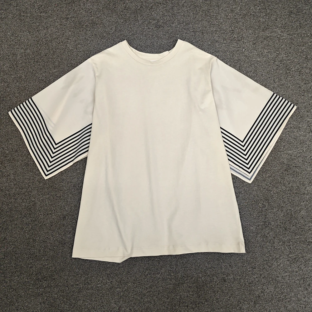 

100% Cotton Striped Printed Women's T-Shirt, Simple and Elegant Commuter Round Neck Short Sleeve T-Shirt Top Spring 2026 New Y2k