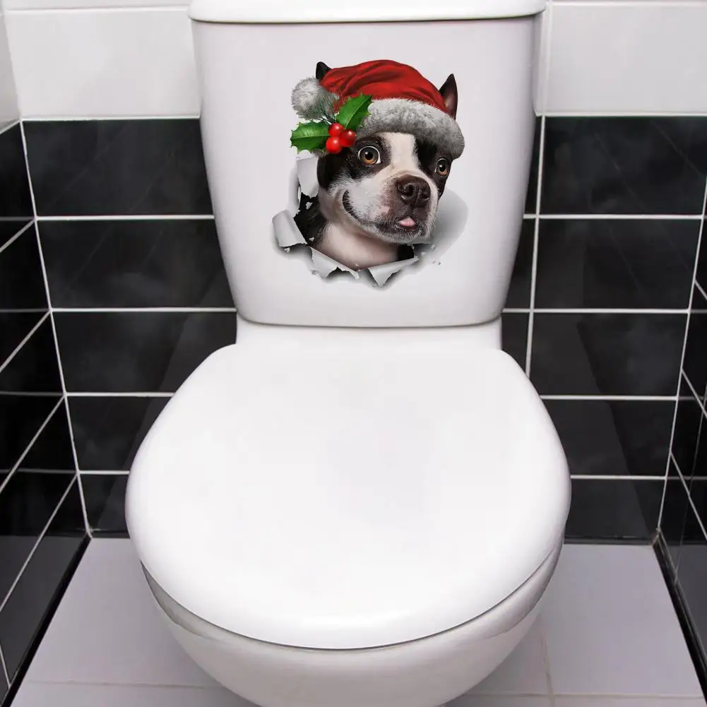 Self-adhesive Decal Funny Christmas Dog Decal Waterproof Toilet Lid Sticker for Party Decoration Strong Stickiness Removable Pvc