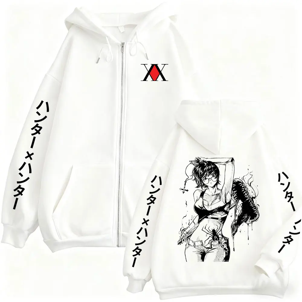 Anime Hunter X Hunter Zipper Hoodie Manga Shizuku Merch Zip Up Jacket Coat Men Women Retro Casual Oversized Zip Up Sweatshirt