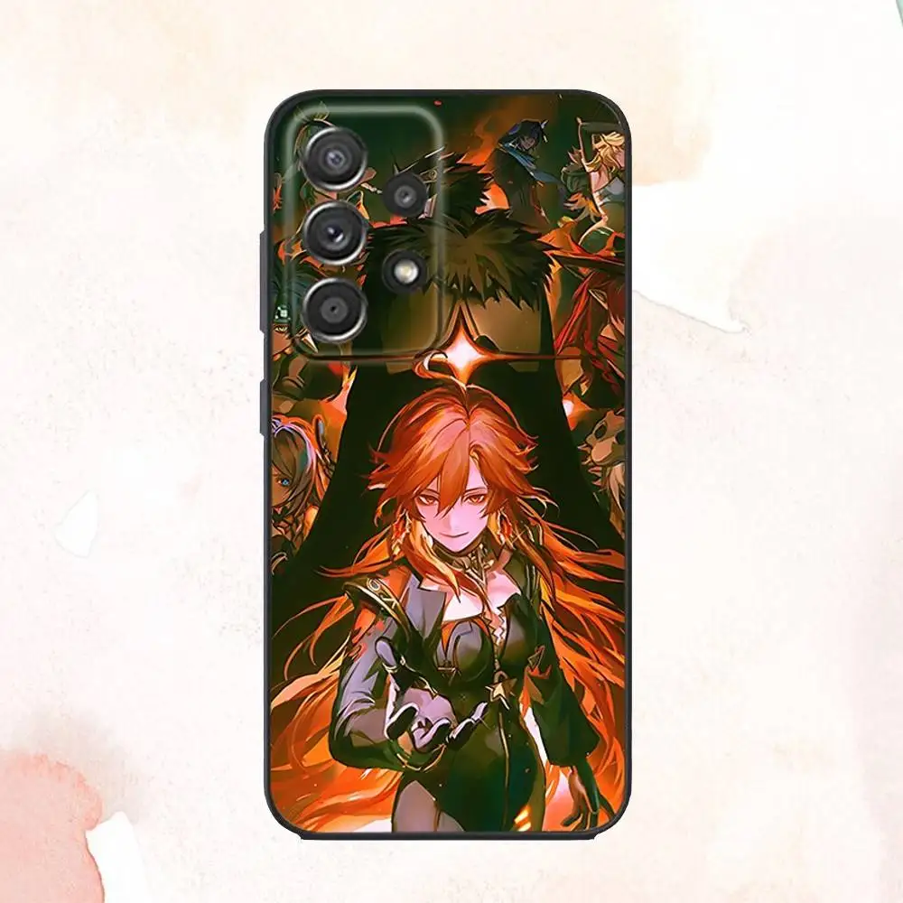 حافظة هاتف G-Genshin Mavuika Impact لهاتف سامسونج S25، S24، S21، S22، S23، S30، Ultra، S20، Plus، Fe، Lite، Note، 10,9,5G غطاء أسود