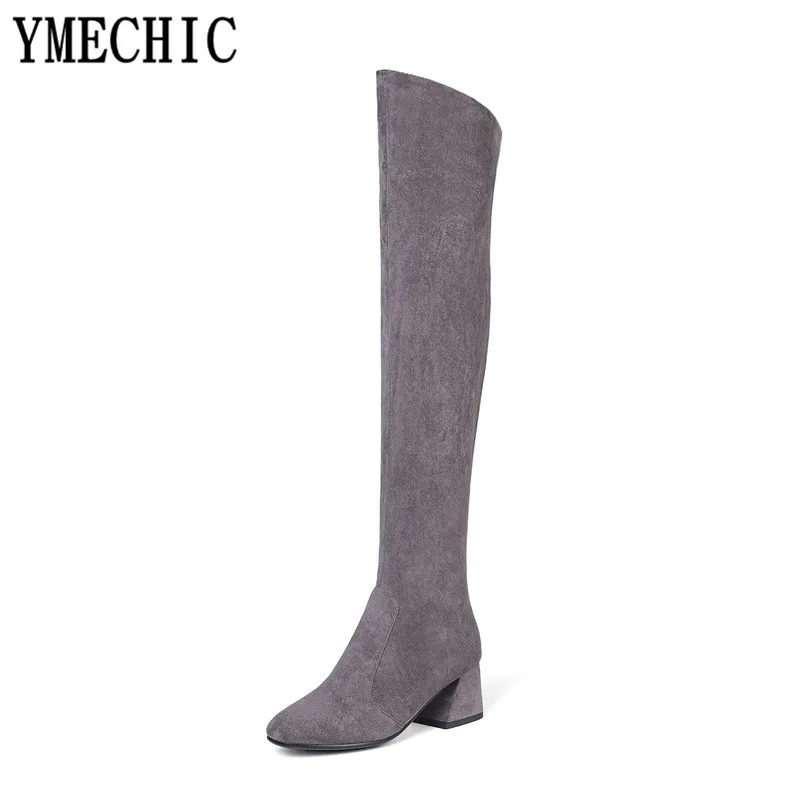 YMECHIC 2023 Suede Woman Flock Over The Knee High Boots Female Chunky High Heels Long Autumn Ridding Botas Ladies Shoes Big Size