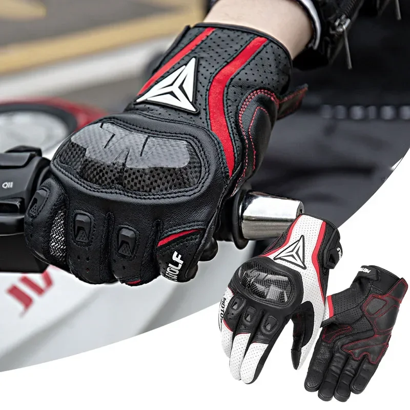 

Winter Genuine Leather Carbon Fiber Motorcycle Riding Gloves Four Seasons Motocross Protection For Bikers Motobikers Wearable gp