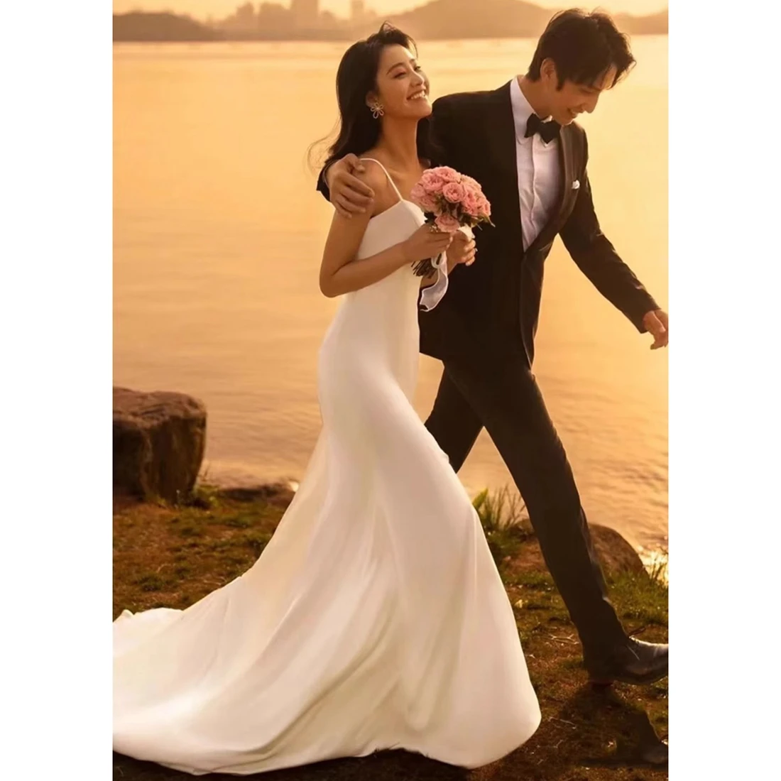 Elegant Soft Satin Mermaid Wedding Dress customized