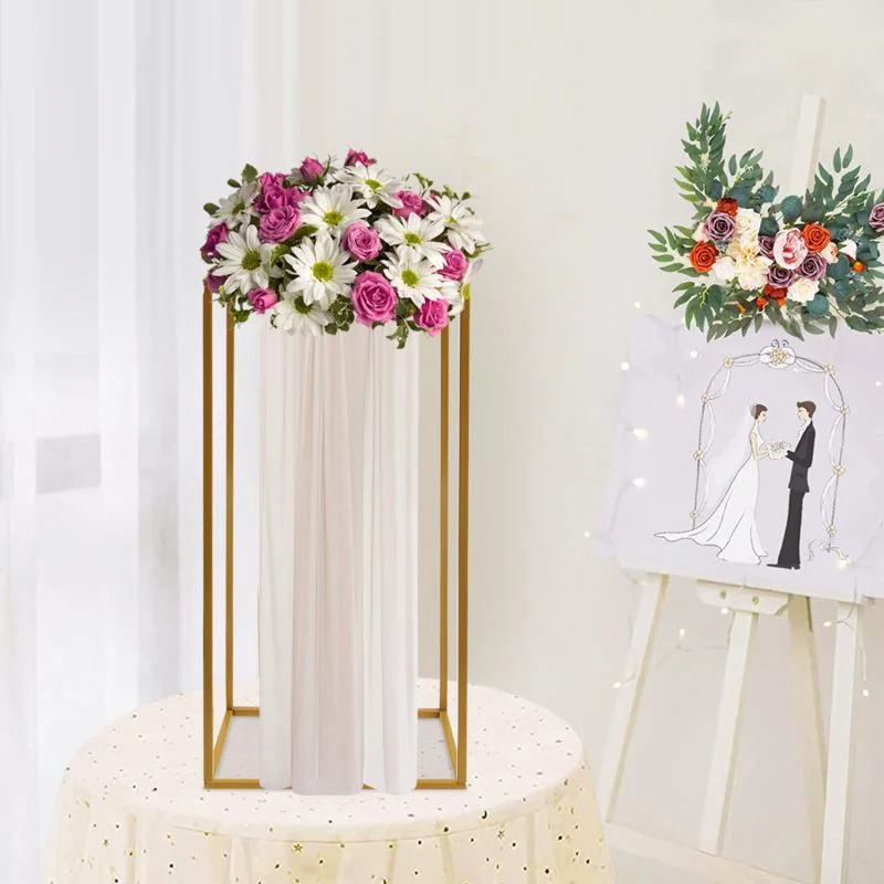 

40cm Gold Flower Floor Metal Geometric Column Rectangular Flower Rack Bouquet Bracket Wedding Banquet Birthday Celebration