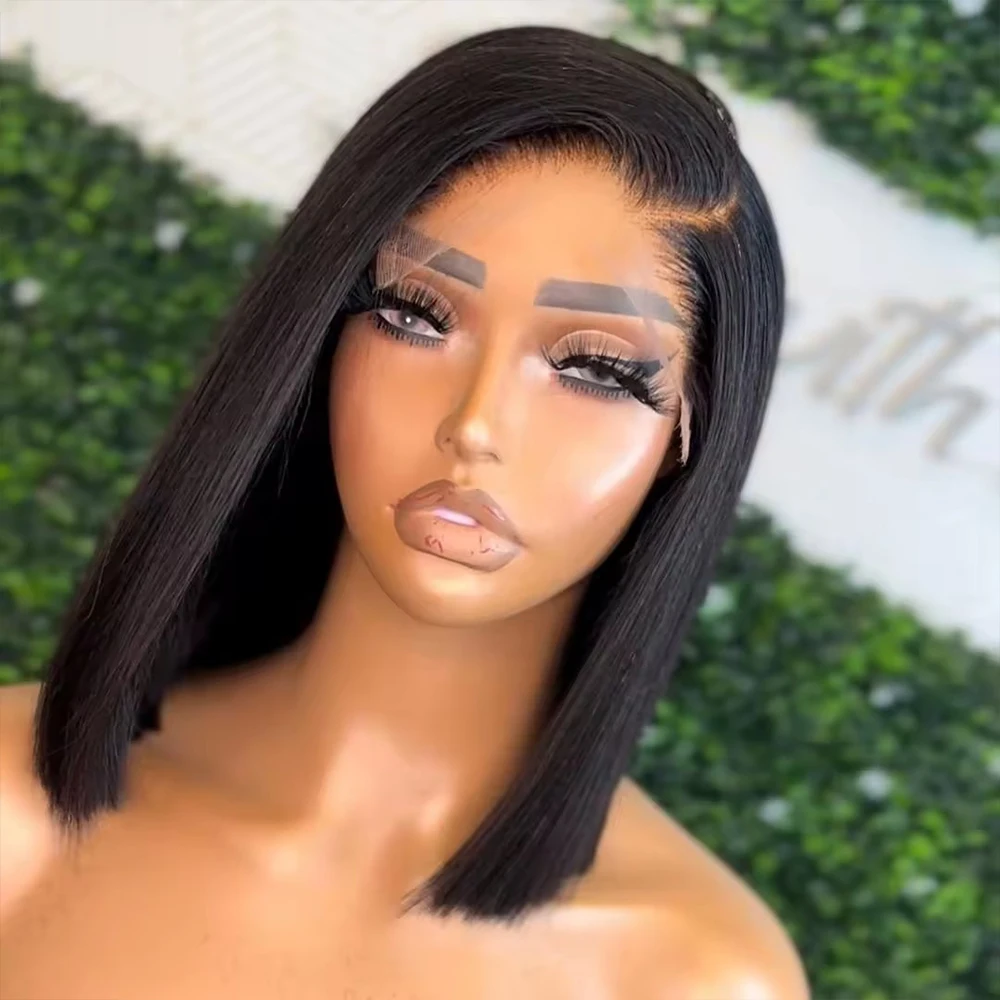 

13x4 Short Straight Bob Lace Frontal Wig Brazilian Remy 100% Human Hair 4x4 Closure Transparent Lace Front Wigs Pre Plucked