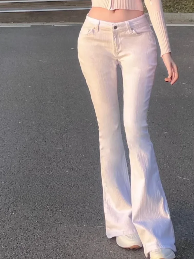 

Low Waist Flared Jeans Slimming Long Pants Dragging on the und Faionable Cotton Stretch Denim Blue Color Spring Autumn S...