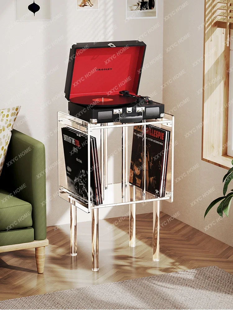 Acrylic transparent record player shelf removable disc magazine book floor storage display cabinet