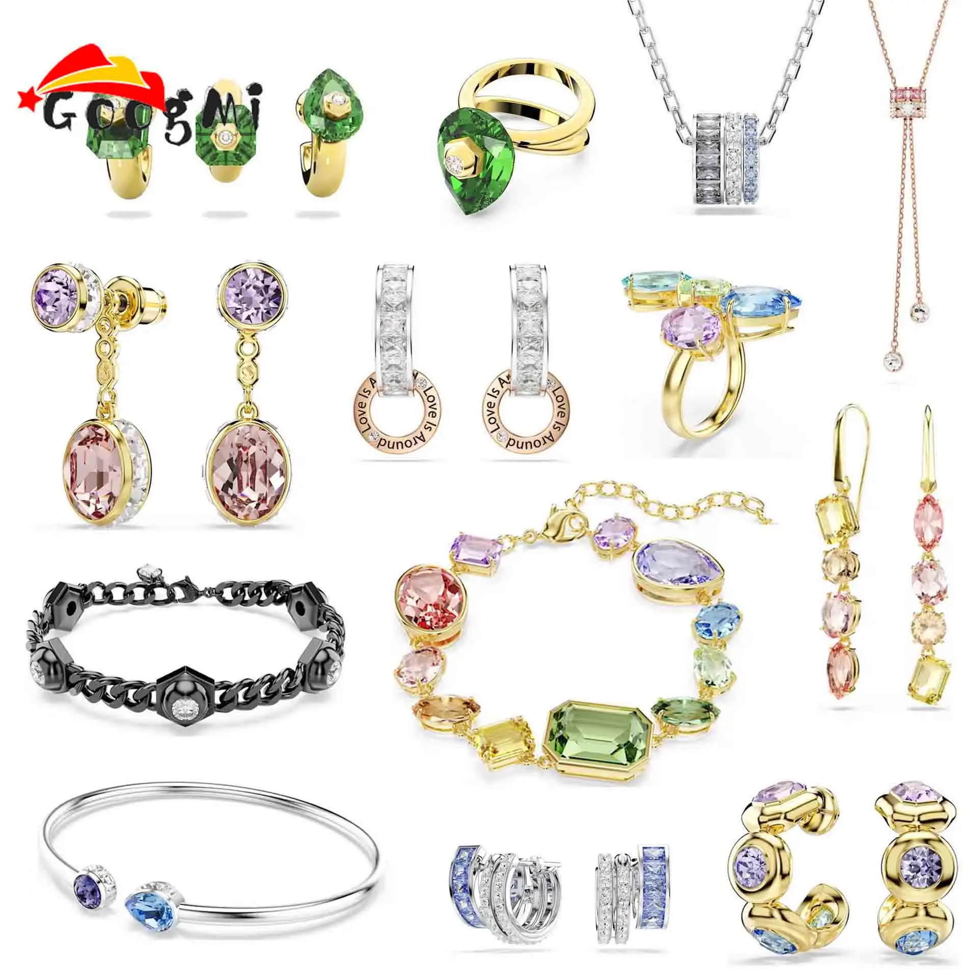 Nuevo Conjunto de Joyería Original 2026 con Cristales Brillantes, Collar, Aretes, Pulsera y Anillo, Lujoso Set de Joyería para Mujer, Los Mejores Accesorios para Fiestas