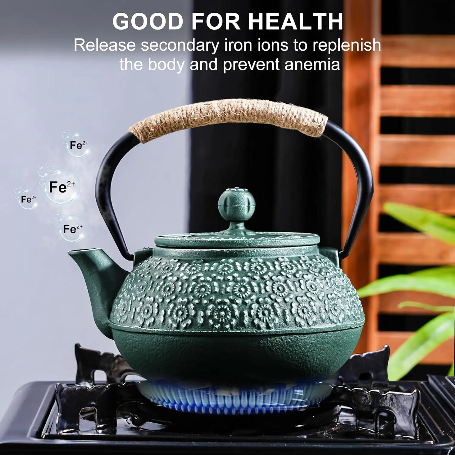 GIANXI 900ML Household Cast Iron Teapot Sakura Pattern Tea Kettle With Tea-Strainer Coffee Tea Water Pot Tea Set Kitchenware