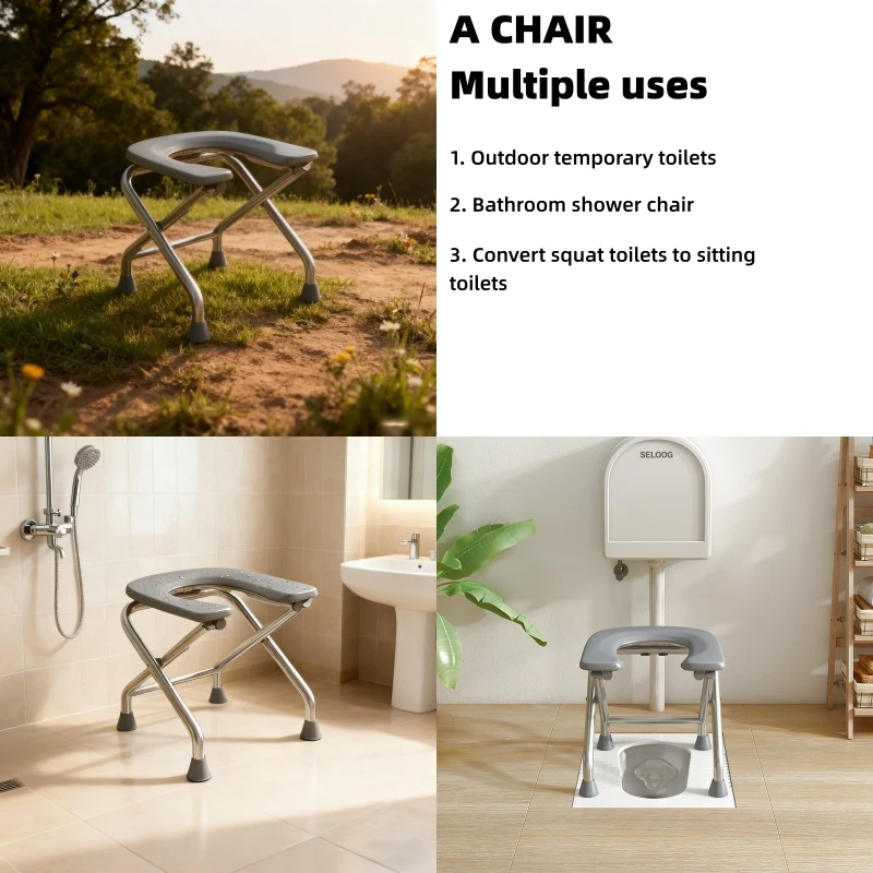 La silla del inodoro se puede utilizar al aire libre e al interior, inodoro temporal multiusos, silla de ducha, a prueba de herrumbre y multifuncional