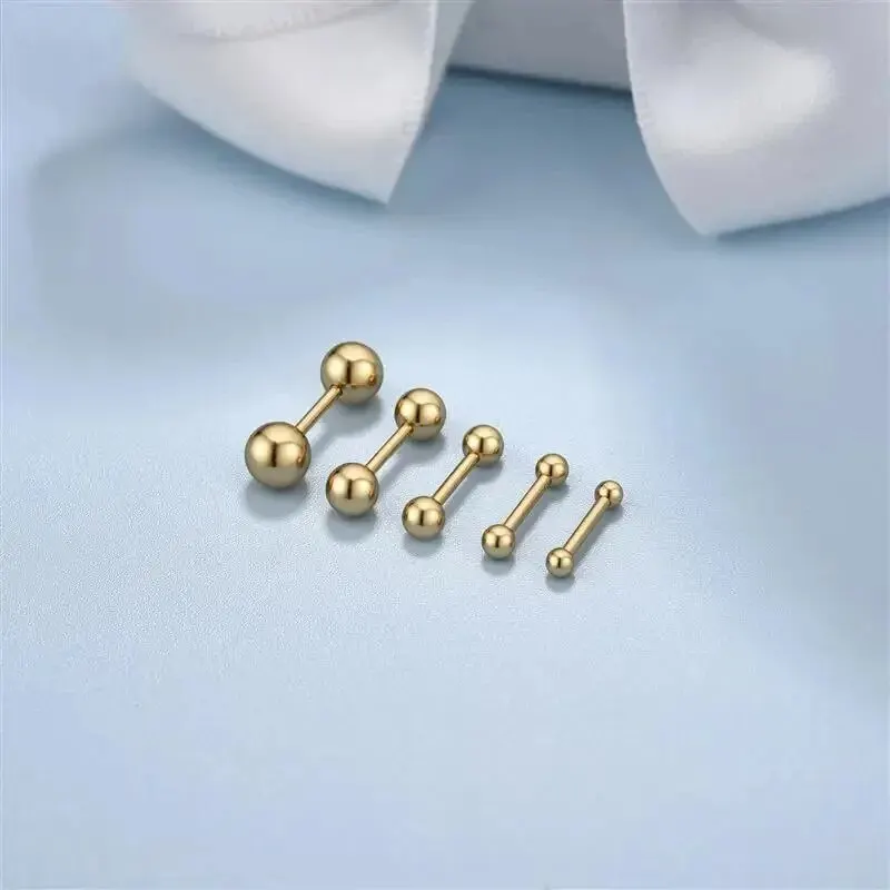 2pcs 16G Stainless Steel Stud Earrings, Small Ball Screwback Earrings Ear Bone Nail Lip Piercing Body Jewelry Accessory