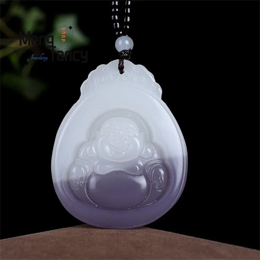 

Natural Hetian Smoke Purple White Jade Maitreya Buddha Pendant Exquisite Fashion Jewelry Best Selling Handicraft Holiday Gift