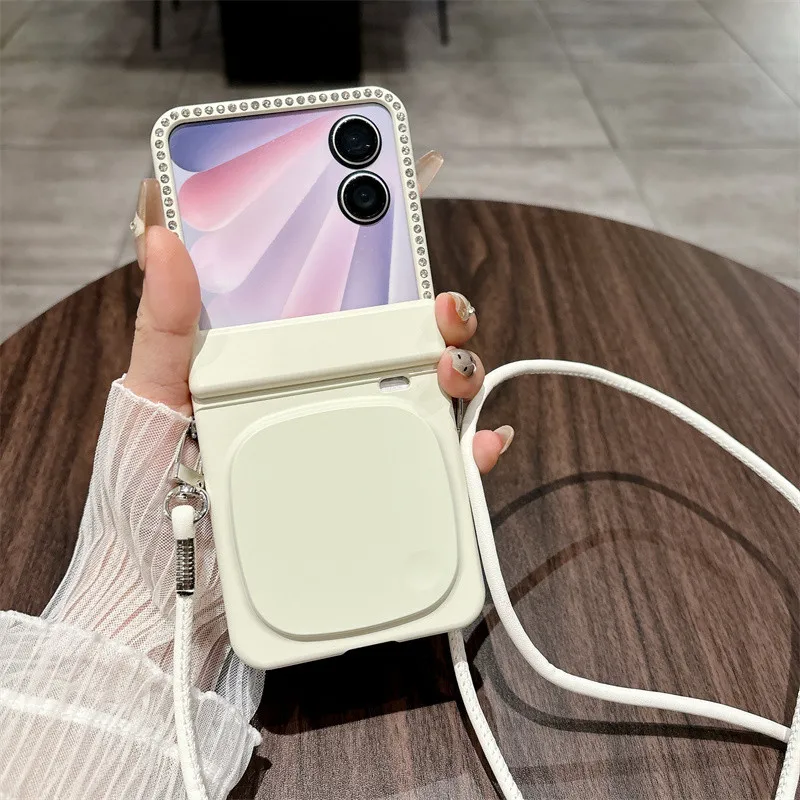 

Mirror Protective Case For Honor Magic V Flip 2 5G All Inclusive Anti Drop Folding Cover With Tempered Film With Lanyard