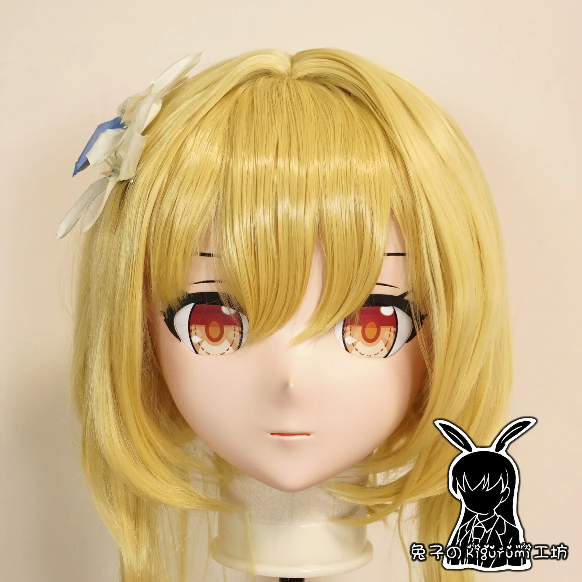 (A39) Custom Handmade Full Head Mask Japan Cartoon Silicone Anime Genshin Impact Lumine Kigurumi Cosplay Mask